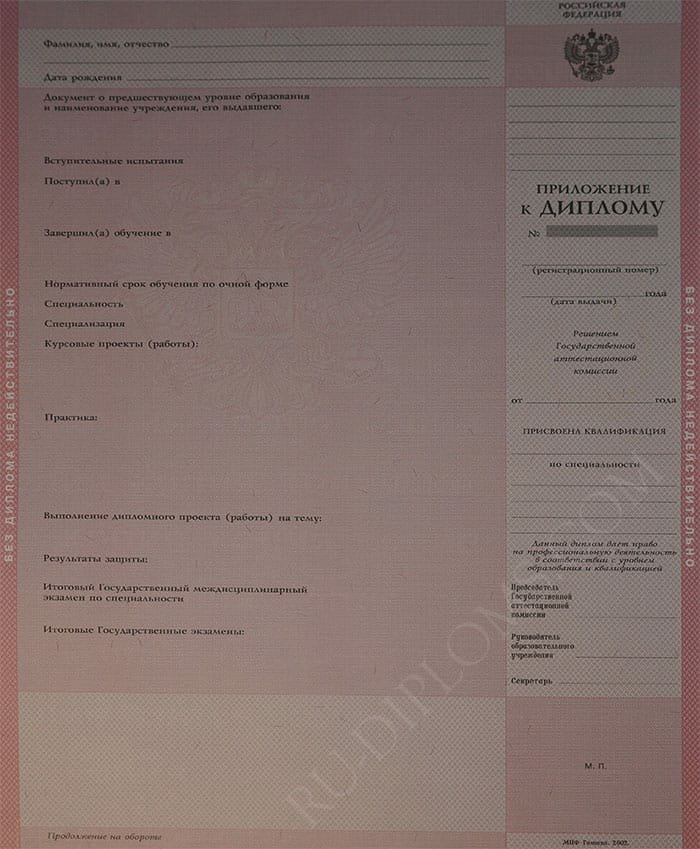 Диплом техникума или колледжа 2004-2006 год 